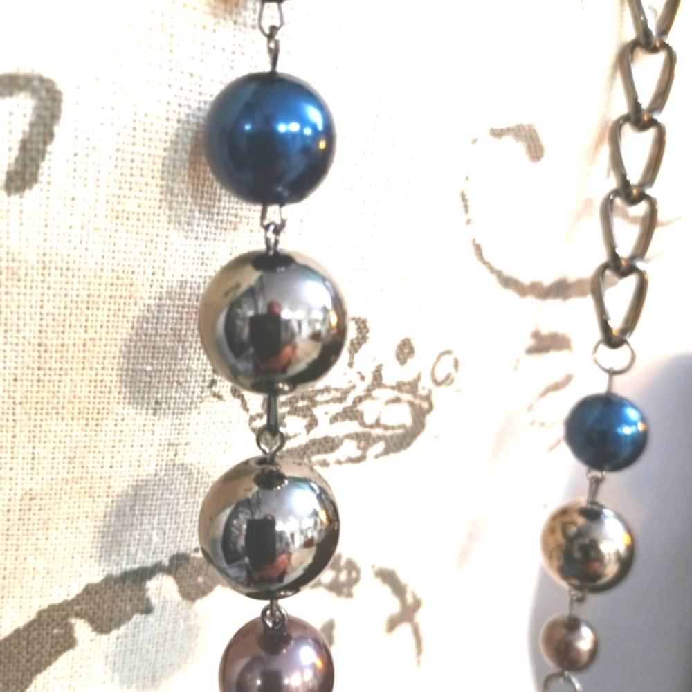 Long versatile necklace gray & navy blue